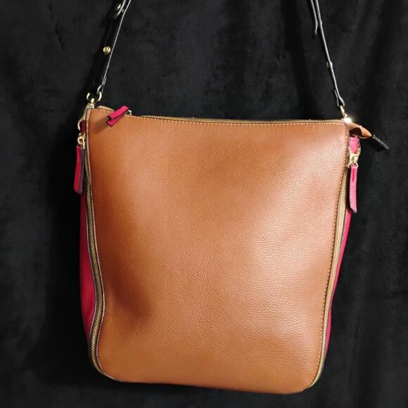 Sondra Roberts Brown and Red Squared Shoulder Bag - Picture 1 of 13